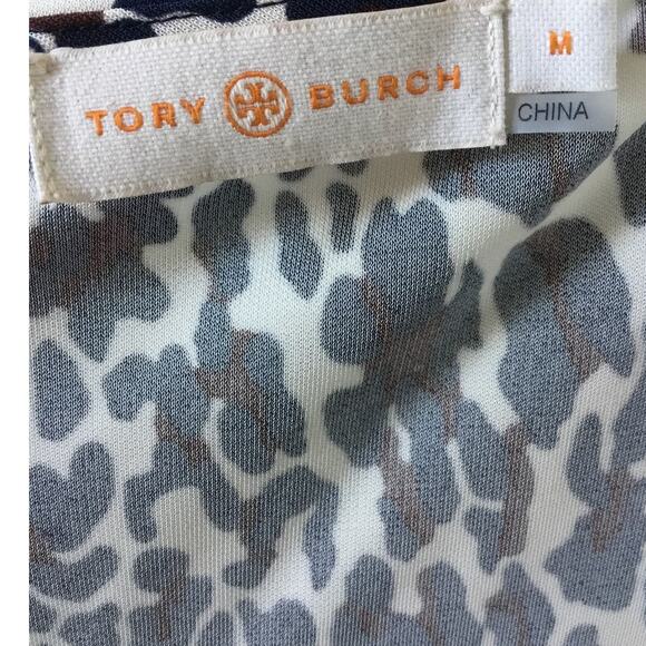 Tory Burch Dress Leopard Print Navy Ruched Waist Stretch Above Knee Size M - Picture 3 of 8